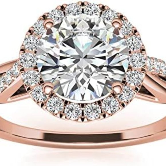 2.0 Carat -8.0mm Round Cut Moissanite Twisted Cathedral Halo Engagement Ring - Picture 7 of 7